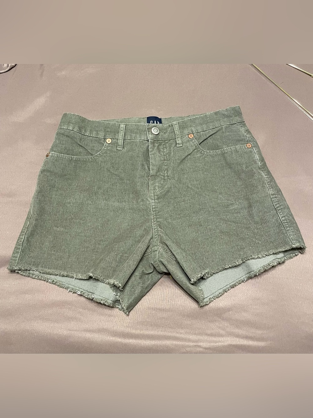 GAP Olive/Sage Green Corduroy Frayed Hem Cutoff Shorts